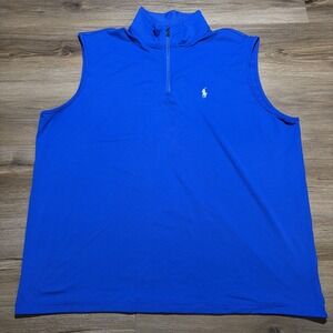 Polo Golf Ralph Lauren Vest Mens 2XL XXL Blue 1/4 Zip Polyester Stretch Pullover